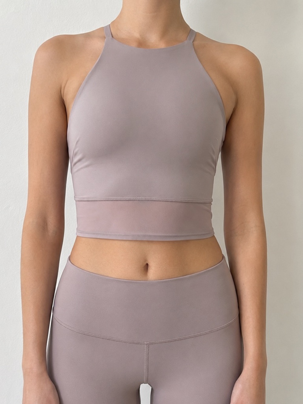 Lululemon Nulu High-Neck Mesh-Hem Tank Top Sz XS B/C Cup Mauve Grey NWT